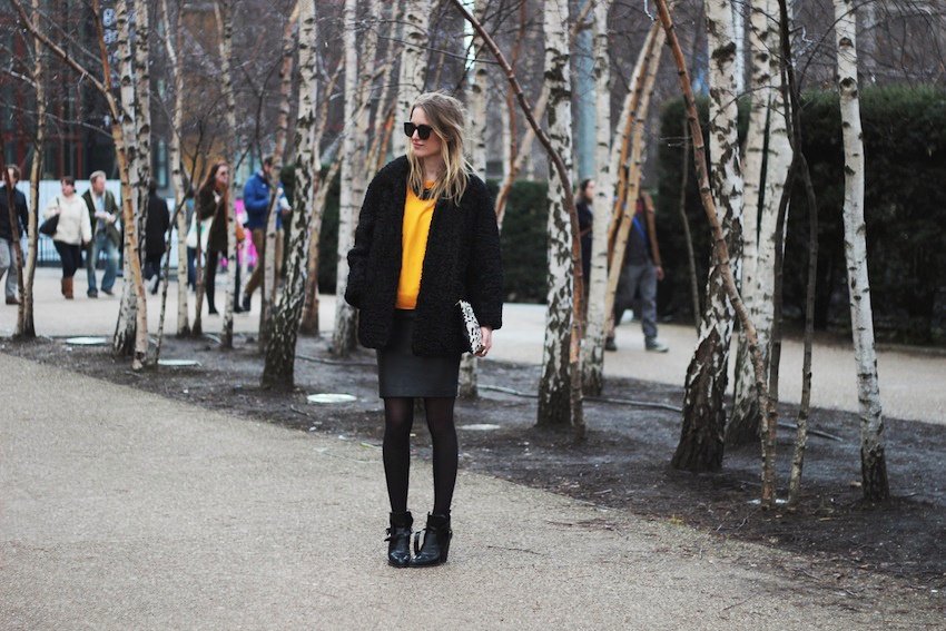 lfw-london fashion week-orange zara sweater-leather mango skirt